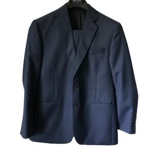 Stafford Suit 42R Mens Dark Blue Dress Two Piece Wool Poly Blend Business Work